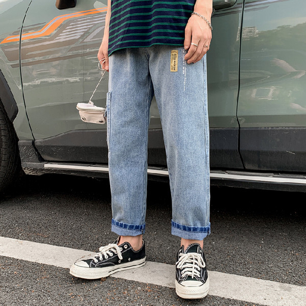 Férfi hosszú farmer egyenes modell, kék mintával