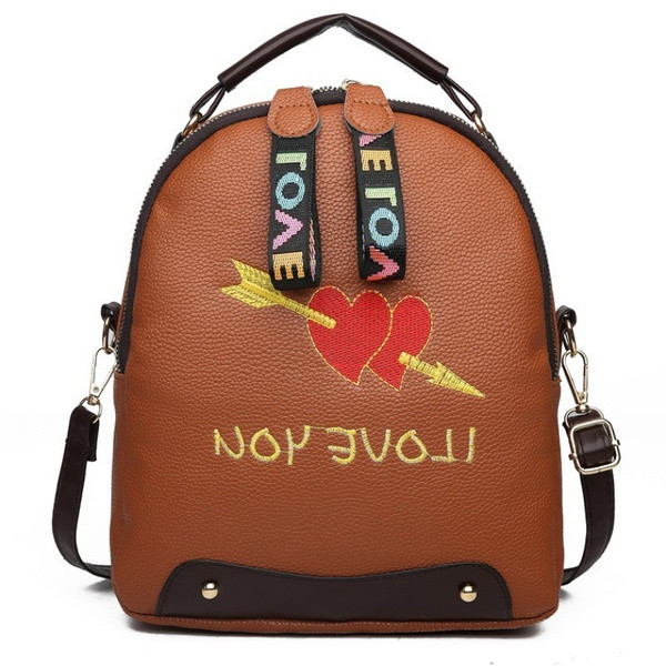 Modern kisméretű női hátizsák műbőrből, hímzéssel