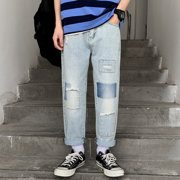 Ανδρικό casual μακρύ τζιν και σκισμένο στοιχείο