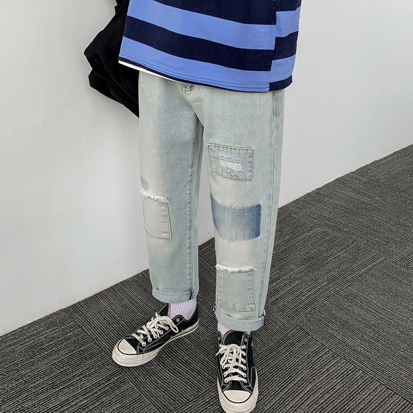 Ανδρικό casual μακρύ τζιν και σκισμένο στοιχείο