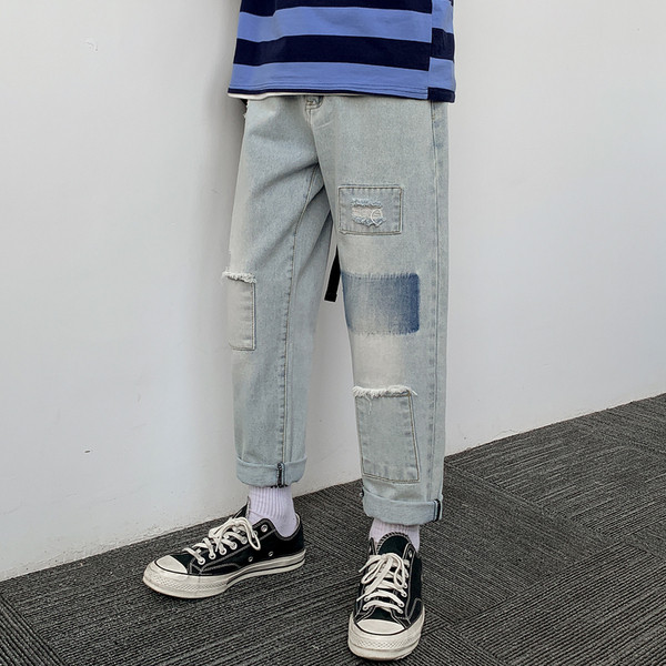 Ανδρικό casual μακρύ τζιν και σκισμένο στοιχείο