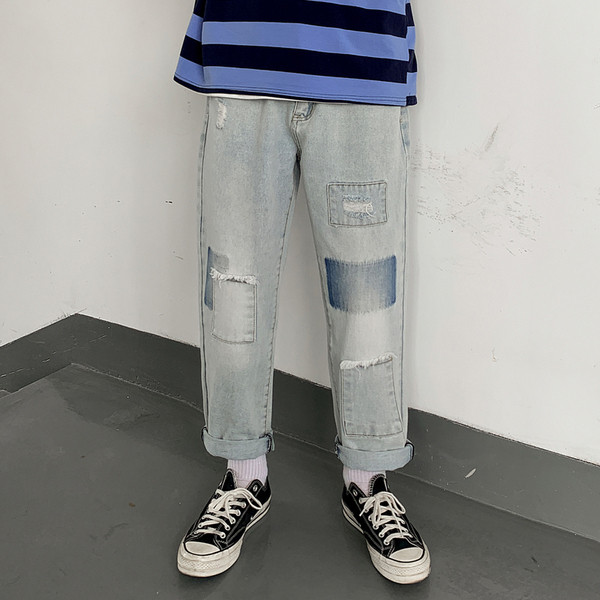 Ανδρικό casual μακρύ τζιν και σκισμένο στοιχείο