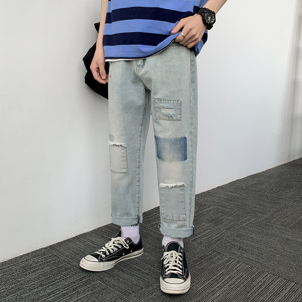 Ανδρικό casual μακρύ τζιν και σκισμένο στοιχείο