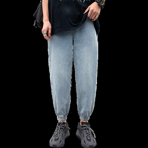 Ανδρικά τζιν με  κορδόνια και λάστιχο στον αστράγαλο με μπλε χρώμα