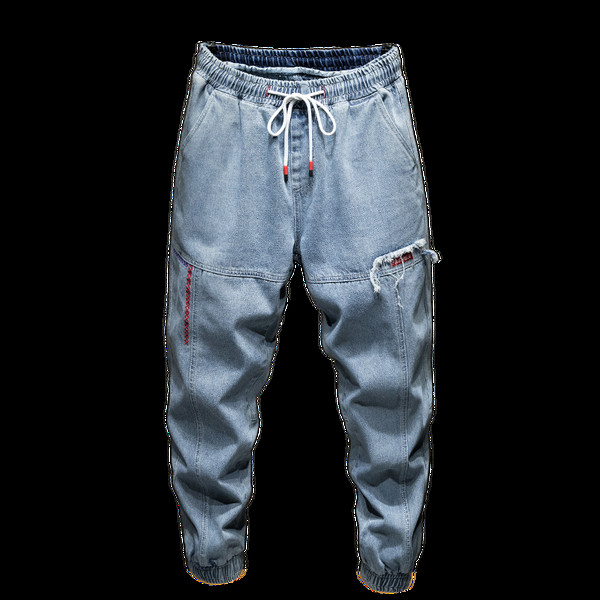 Ikdienas vīriešu džinsu plats modelis ar gumiju