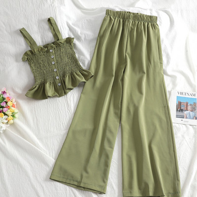 Ženski casual set s elastičnom majicom bez rukava i dugim hlačama