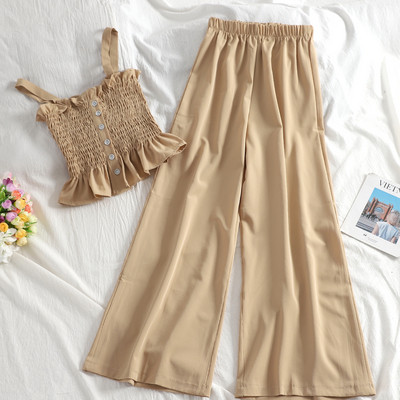 Ženski casual set s elastičnom majicom bez rukava i dugim hlačama