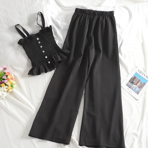 Ženski casual set s elastičnom majicom bez rukava i dugim hlačama