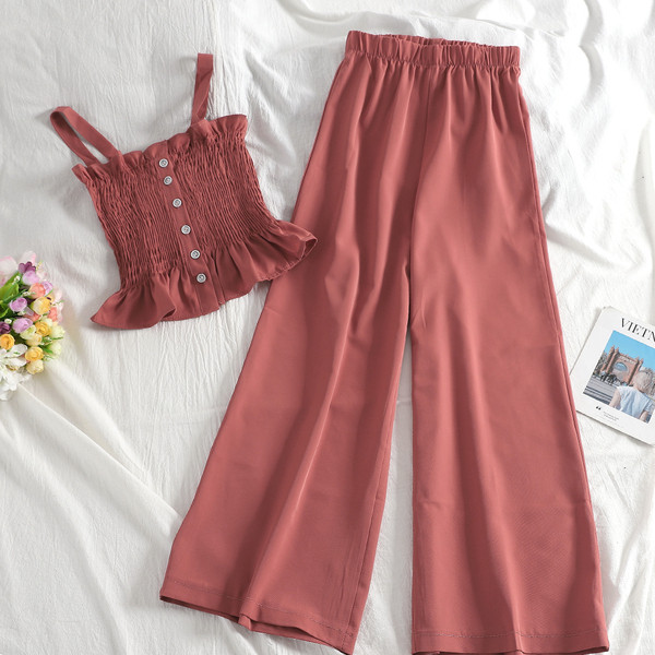 Ženski casual set s elastičnom majicom bez rukava i dugim hlačama