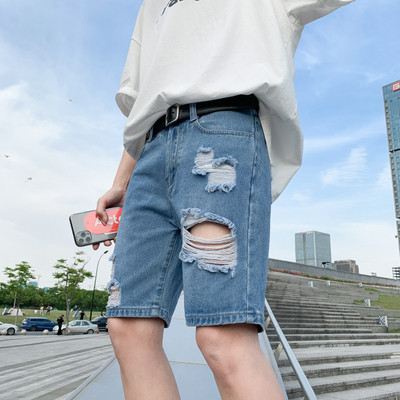 Ανδρικά casual 3/4 τζιν με σκισμένα στοιχεία σε μπλε χρώμα