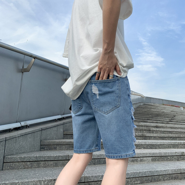 Ανδρικά casual 3/4 τζιν με σκισμένα στοιχεία σε μπλε χρώμα