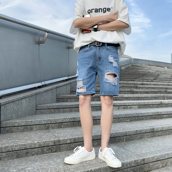 Ανδρικά casual 3/4 τζιν με σκισμένα στοιχεία σε μπλε χρώμα