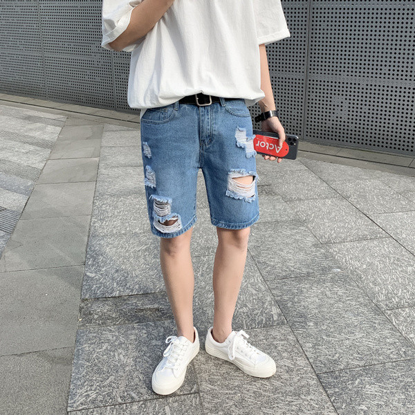 Ανδρικά casual 3/4 τζιν με σκισμένα στοιχεία σε μπλε χρώμα