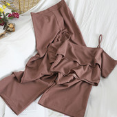 Női készlet vékony pántokkal és hosszú nadrággal