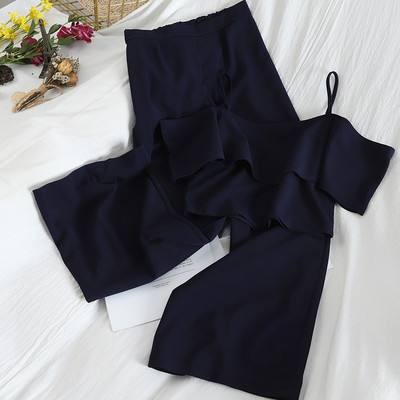 Női készlet vékony pántokkal és hosszú nadrággal