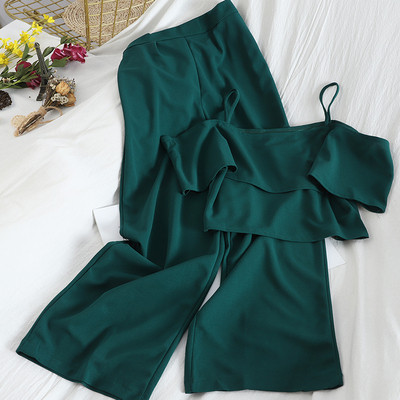 Női készlet vékony pántokkal és hosszú nadrággal