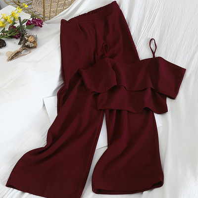 Női készlet vékony pántokkal és hosszú nadrággal