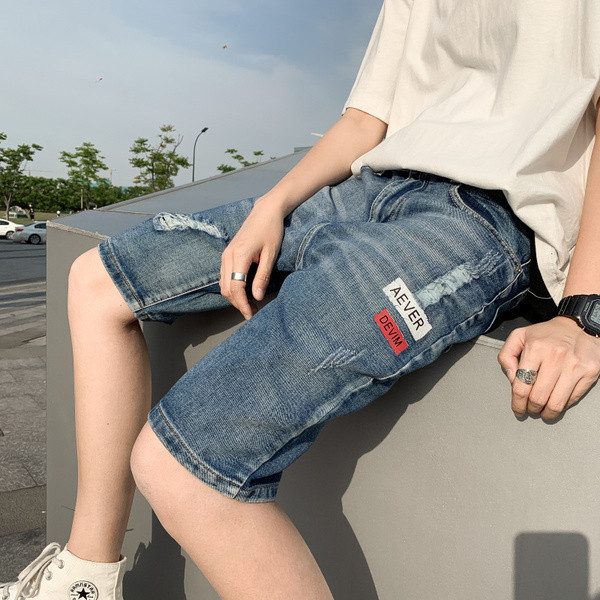 Férfi 3/4-es farmer mintával - egyenes modell