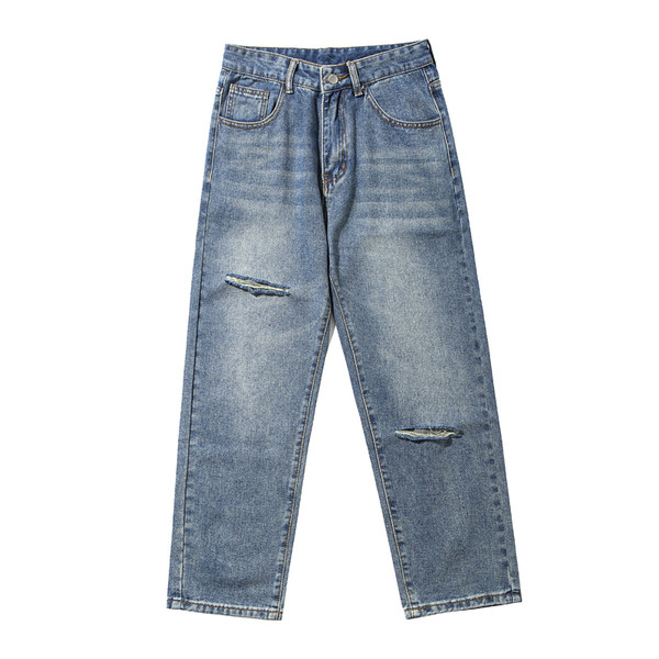 Ανδρικά casual φαρδιά τζιν με σκισμένο μοτίβο σε μπλε χρώμα