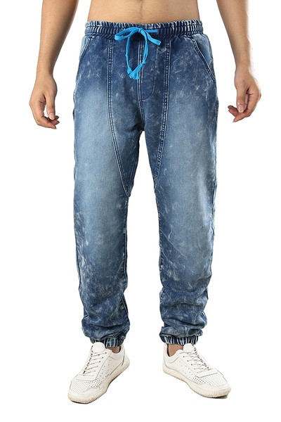 Muške ležerne duge traperice s gumicom na gležnju i vezicama