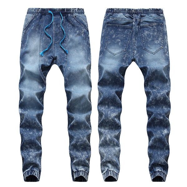 Muške ležerne duge traperice s gumicom na gležnju i vezicama