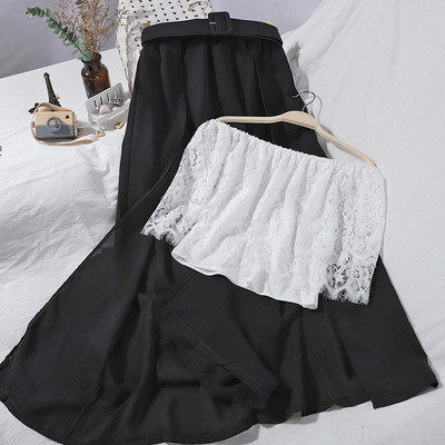 Modern női csipke melltartó és szoknya szett magas derékkal és övvel