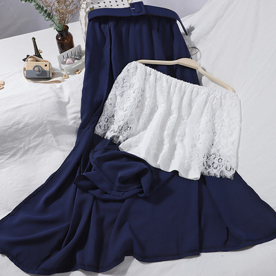 Modern női csipke melltartó és szoknya szett magas derékkal és övvel