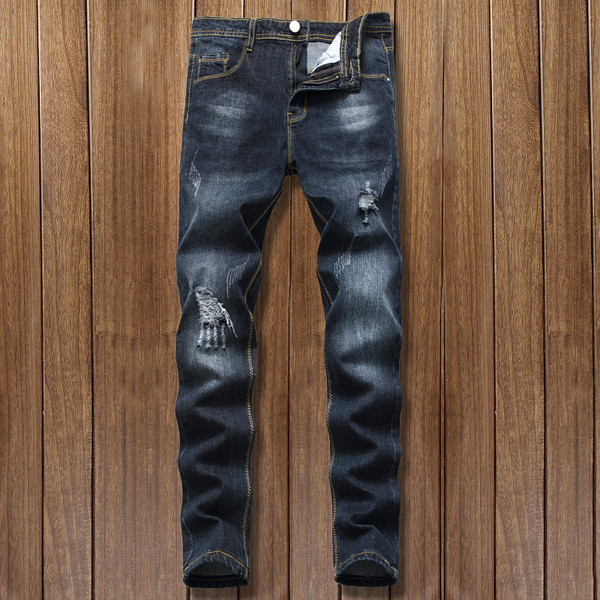 Μακριά ανδρικά τζιν με σκισμένο μοτίβο - ίσιο μοντέλο