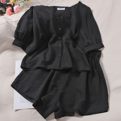 Γυναικείο σετ σορτς με κορδέλα και μπλούζα με κοντά μανίκια