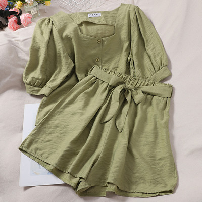 Γυναικείο σετ σορτς με κορδέλα και μπλούζα με κοντά μανίκια