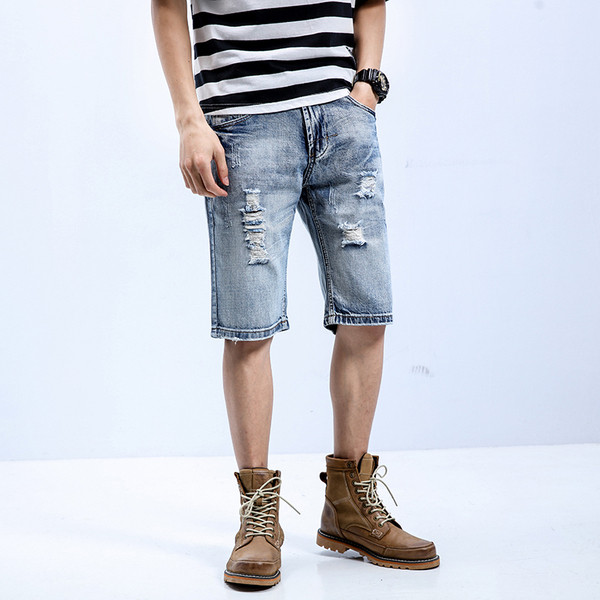 Ανδρικά casual τζιν 3/4 με σκισμένο μοτίβο σε διάφορα χρώματα