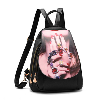 Μοντέρνο γυναικείο σακίδιο σε μαύρο χρώμα με απλικέ