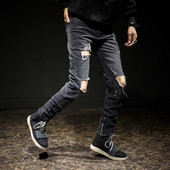 Modern férfi hosszú farmernadrág zsebekkel - testhezálló modell