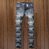 Férfi modern hosszú farmernadrág szakadt mintával