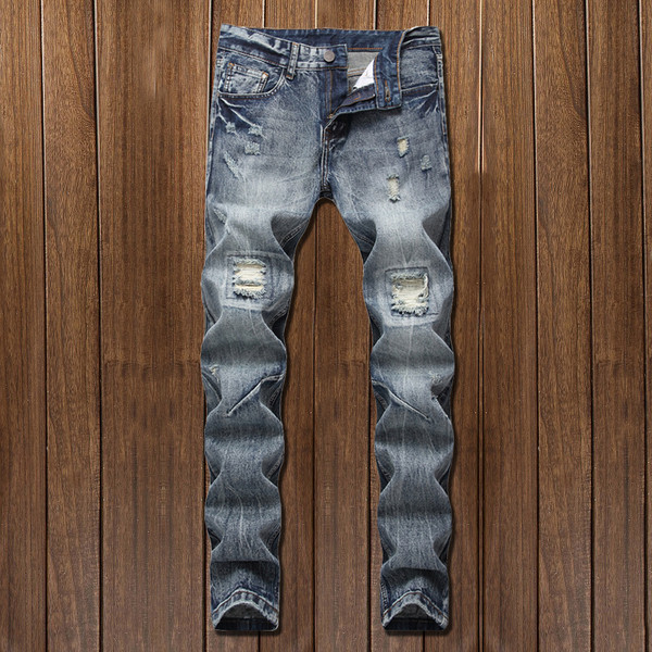 Férfi modern hosszú farmernadrág szakadt mintával