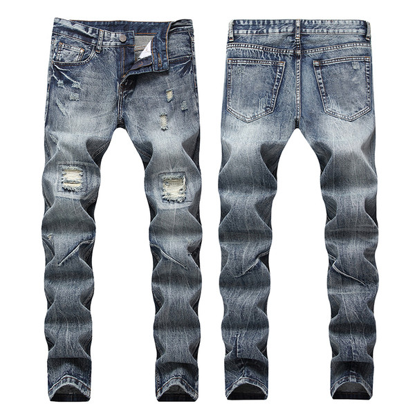 Férfi modern hosszú farmernadrág szakadt mintával