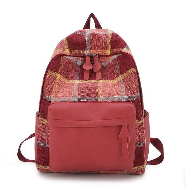 Mindennapi női kockás hátizsák elülső zsebbel