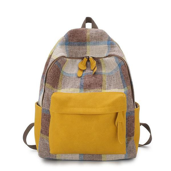 Mindennapi női kockás hátizsák elülső zsebbel