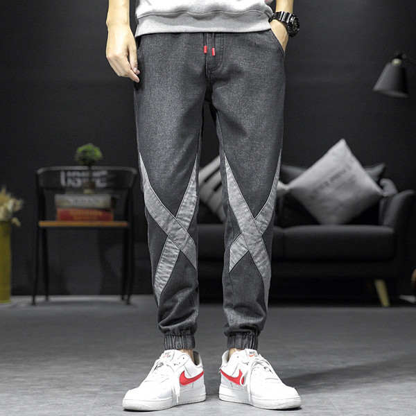 Széles férfi farmer mintával és elasztikus derékkal