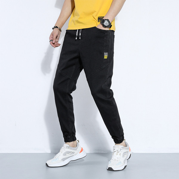 Casual φαρδιά τζιν με ελαστική μέση και κορδόνια