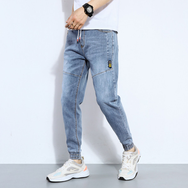 Casual φαρδιά τζιν με ελαστική μέση και κορδόνια