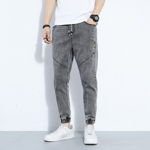 Casual φαρδιά τζιν με ελαστική μέση και κορδόνια