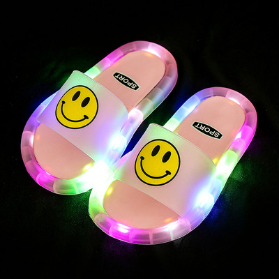 Casual children`s luminous slippers with flat soles for girls