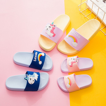 Детски ежедневни чехли с апликация еднорог в три цвята за момичета
