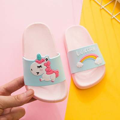 Children`s casual slippers with unicorn applique in three colors for girls