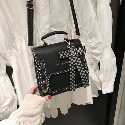 Naujo modelio moteriška dirbtinės odos kuprinė su languotu kaspinu