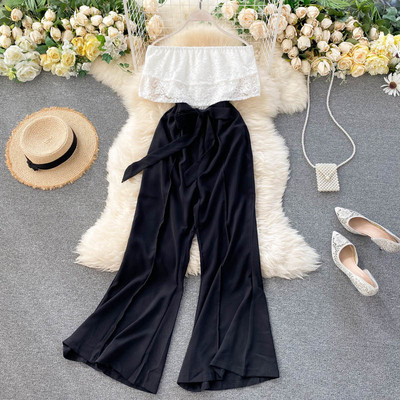 Alkalmi női overall csipkével és derékövvel