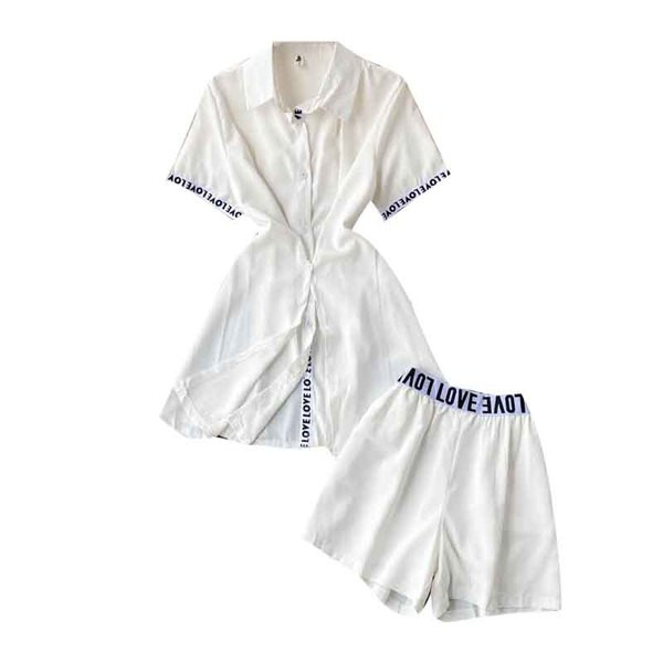 Napi női kétrészes szett fehér színben, felirattal, magas derékkal