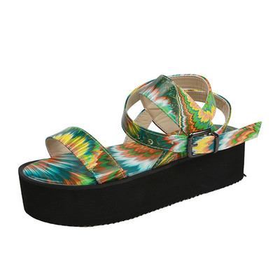 Új modell platformszandál és bőr pántok mintás mintával