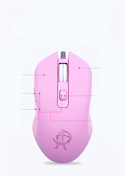 Rožinės spalvos USB nešiojamojo kompiuterio pelė su šoniniais mygtukais